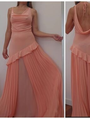 Revolve SAMPLE Peach Chiffon Wuthering Heights Pleated Cowl Back Maxi Dress S